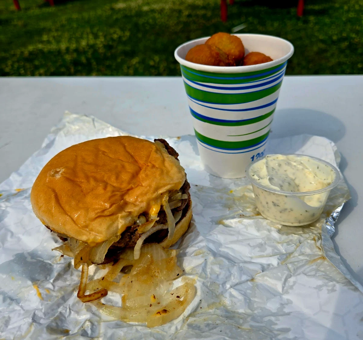 Double Cheeseburger and Deep Fried Mushrooms