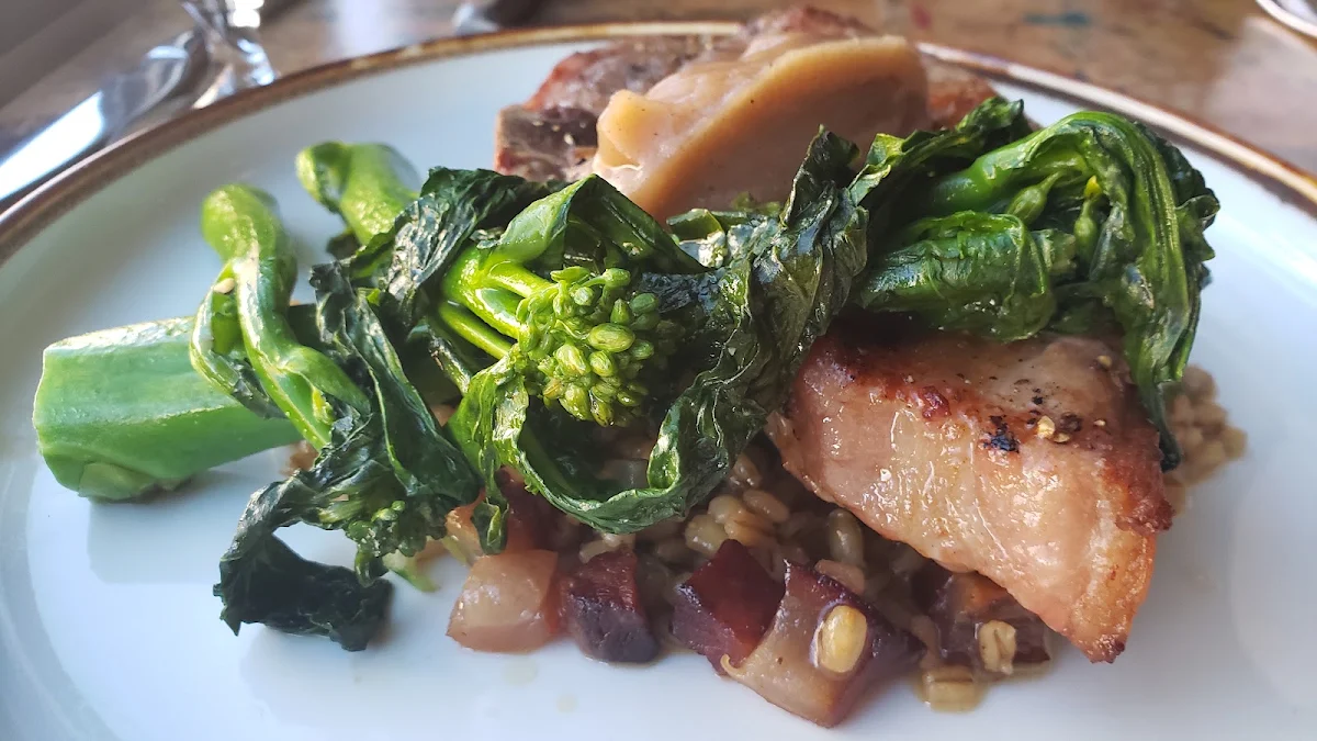 Pork Chop with Apple Butter and Barley Risotto