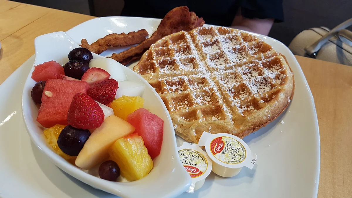 Waffle with Fresh Cut Fruits and Extra Ham