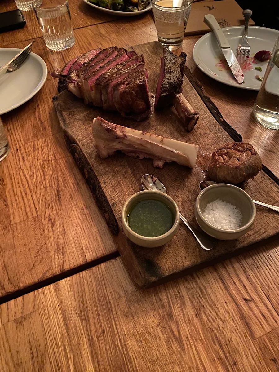 Ribeye Steak Bone Marrow and Roasted Garlic