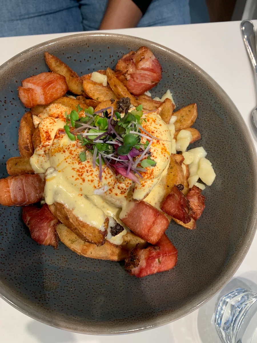 Smoked Brisket Benny and Shrimp Crab Crepe