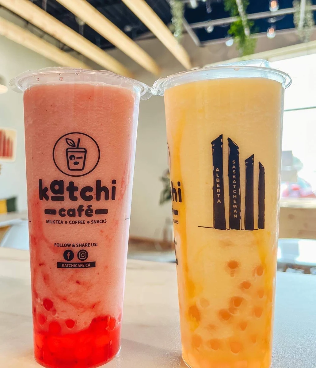 Mango Yoshie w Mango Popping Boba and Strawberry Yoshie w Strawberry Popping Boba