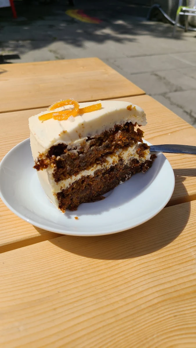 Carrot Cake Slice and Iced Americano