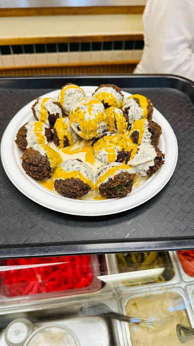 Falafel Balls with Mango Chutney Shawarma Sauce