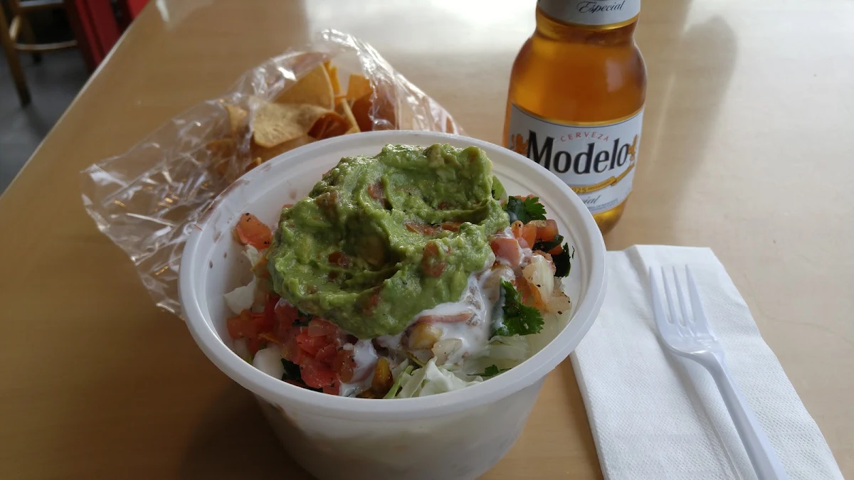 Chicken Burrito in a Bowl with Chips