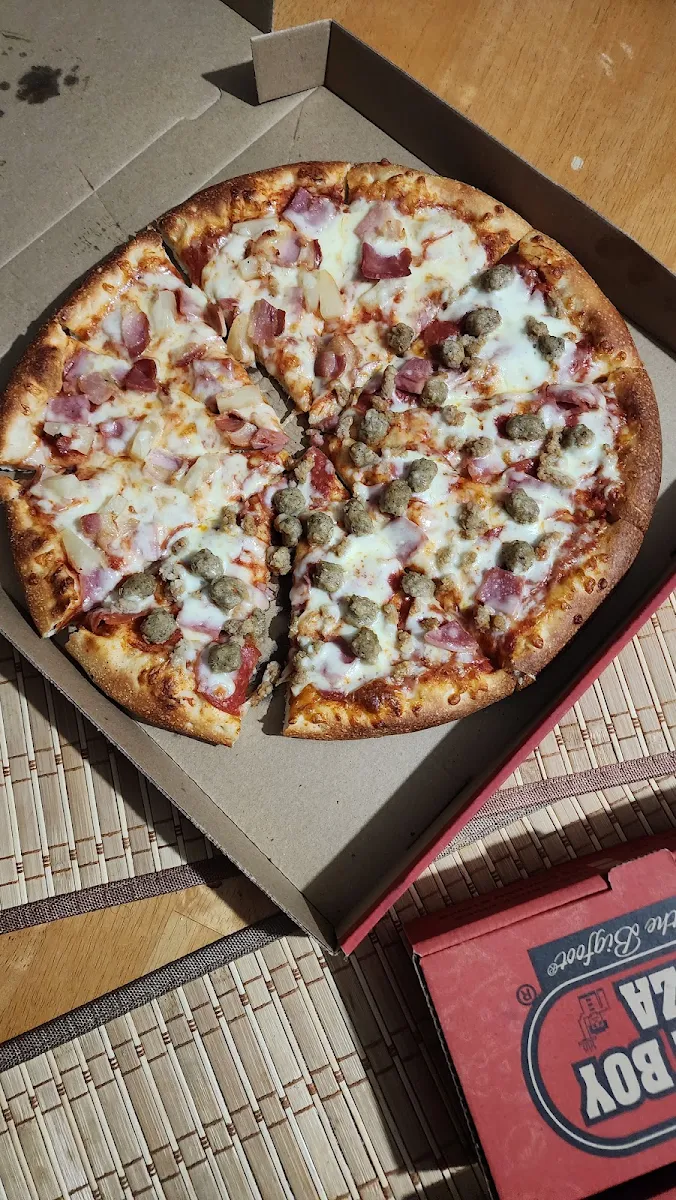 Large Half Hawaiian Pizza Half Meat Lover Pizza