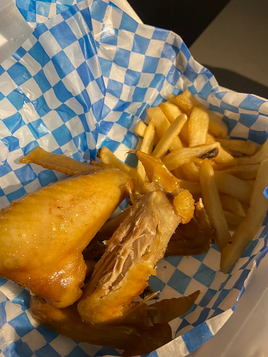 Deep Fried Chicken Wings and Fries