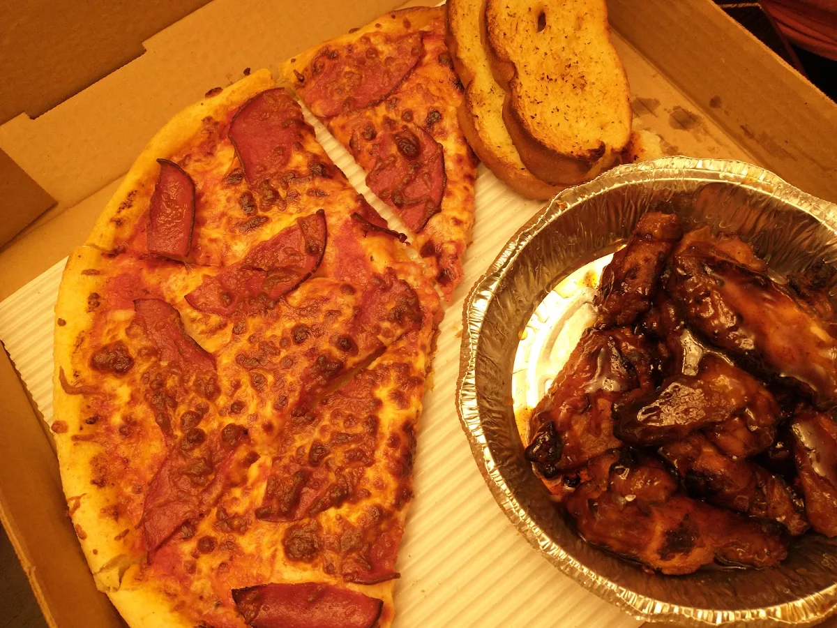 Pepperoni Pizza Honey Garlic Chicken Wings Garlic Toast