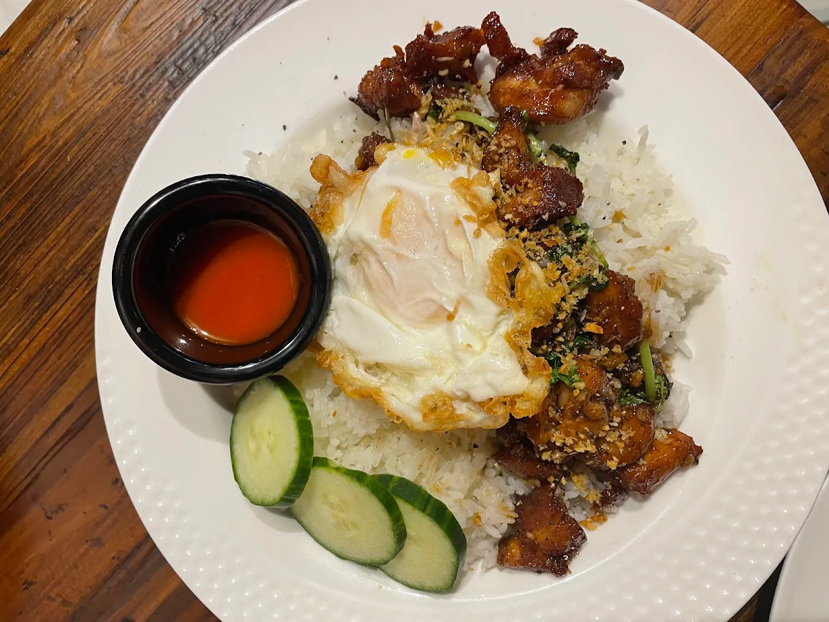 Garlic Chicken with Fried Egg and Rice