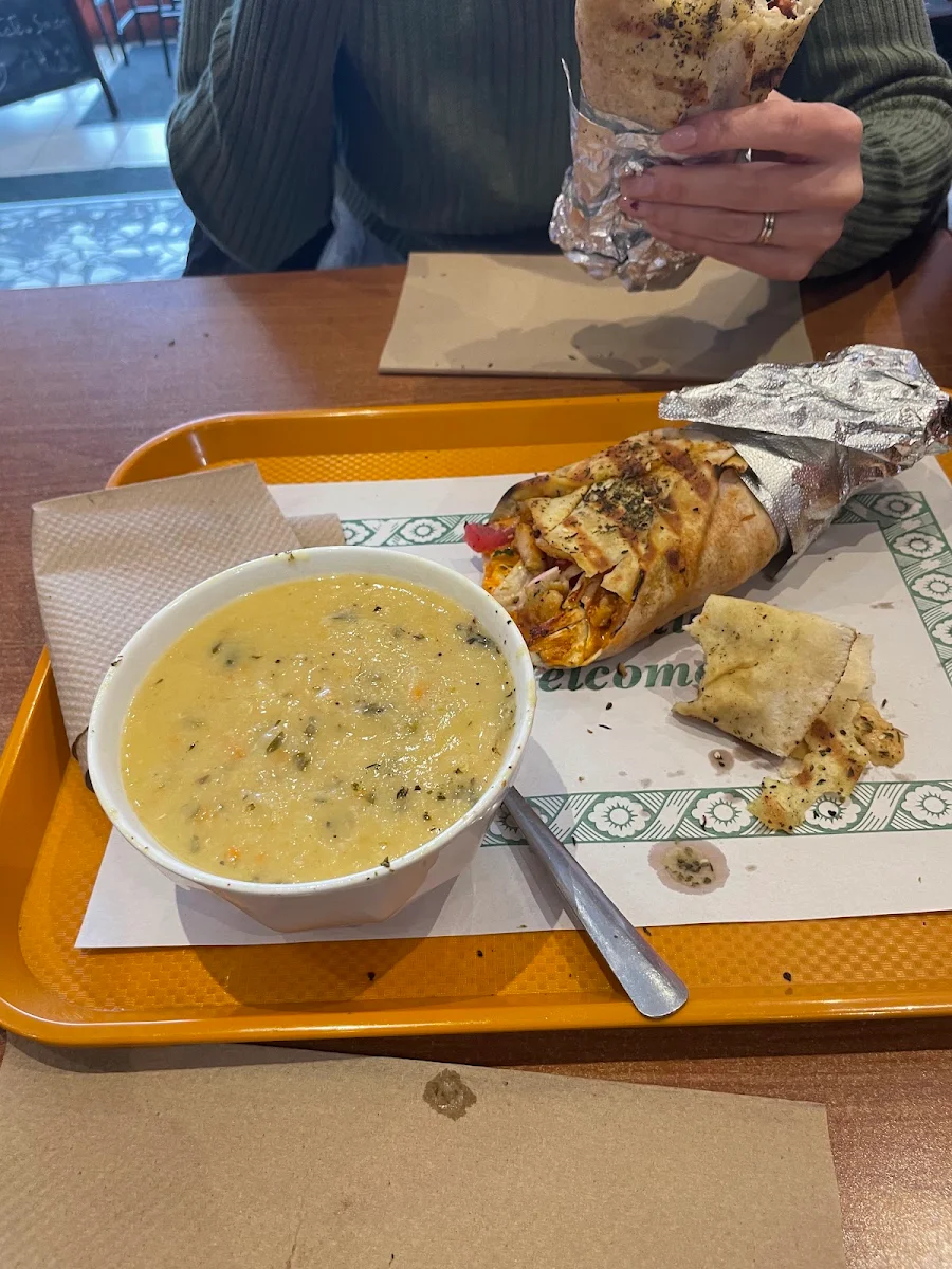 Lentil Soup and Shish Taouk