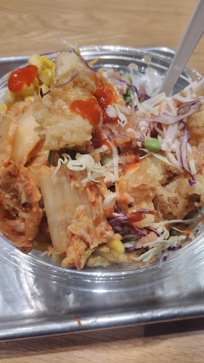 Poké Bowl with Shrimp Tempura and Kimchi