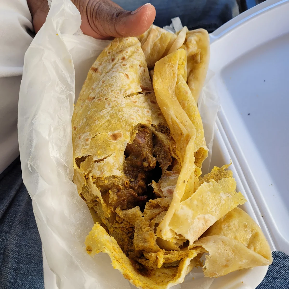 Curry Goat and Dhalpuri Roti Wrapped