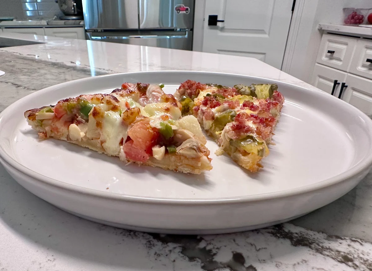 One Slice Cheese Burger Pizza & One Slice Vegetarian