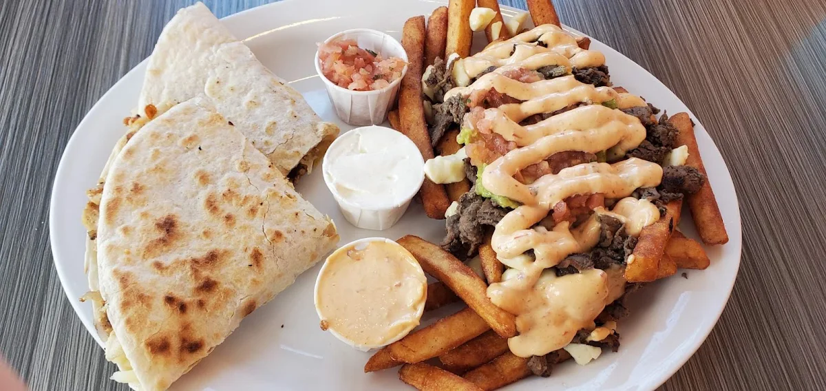 Chicken Quesadilla with a Mexican Poutine