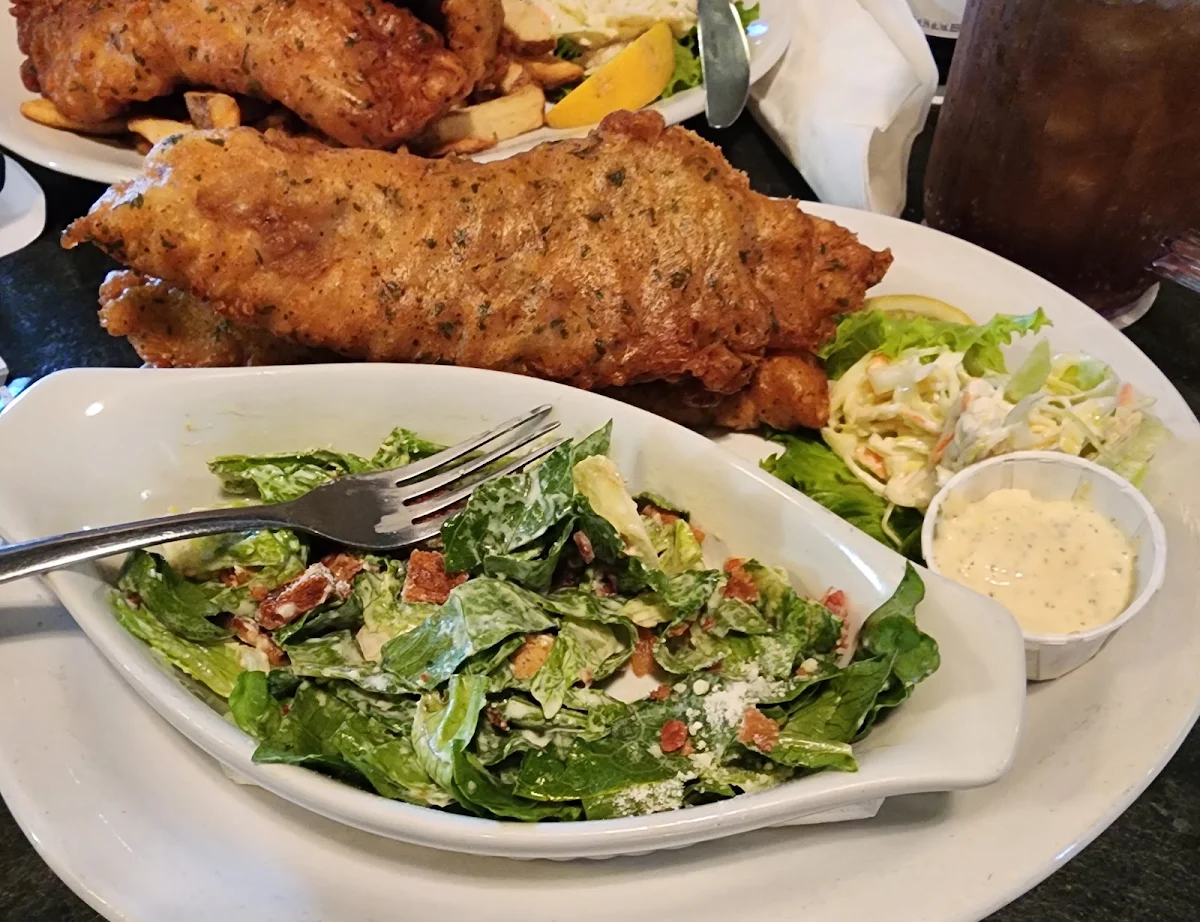 Fish and Caesar Salad with Coleslaw