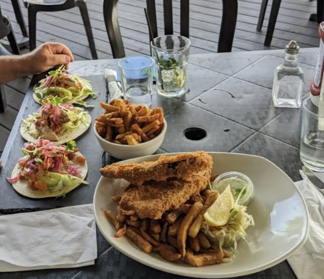 Taco Trio and Vegan Fish and Chips