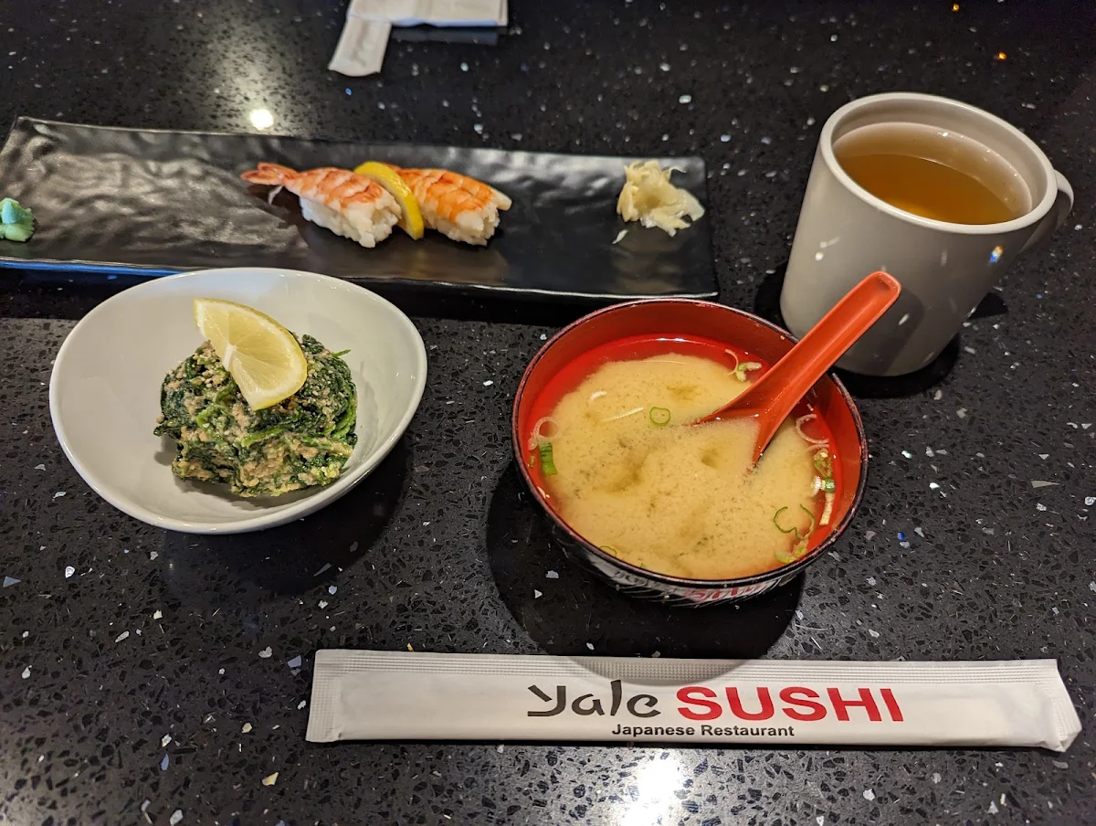 Miso Soup Gomae Evil Nigiri Tea
