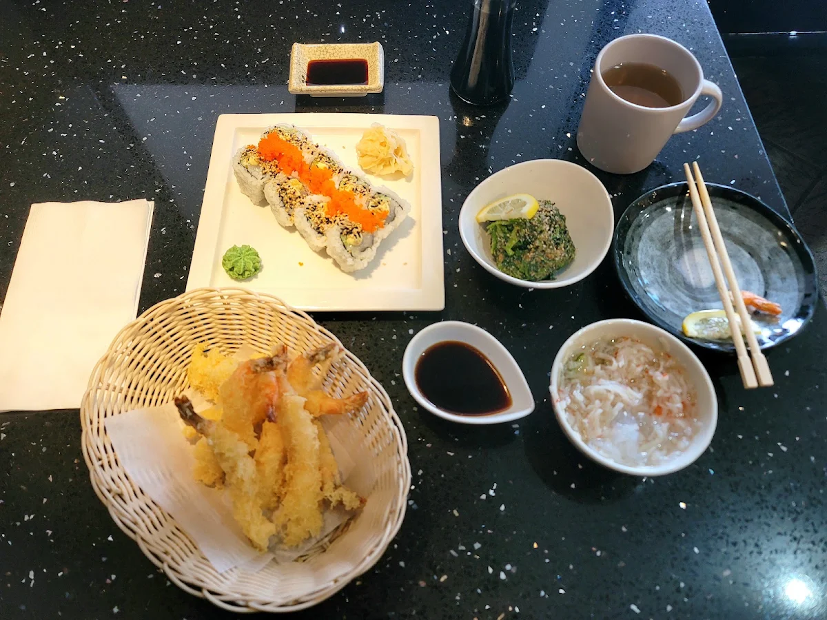 Prawns Tempura Chopped Scallop Roll Gomae Spinach Salad Crab Sunumono