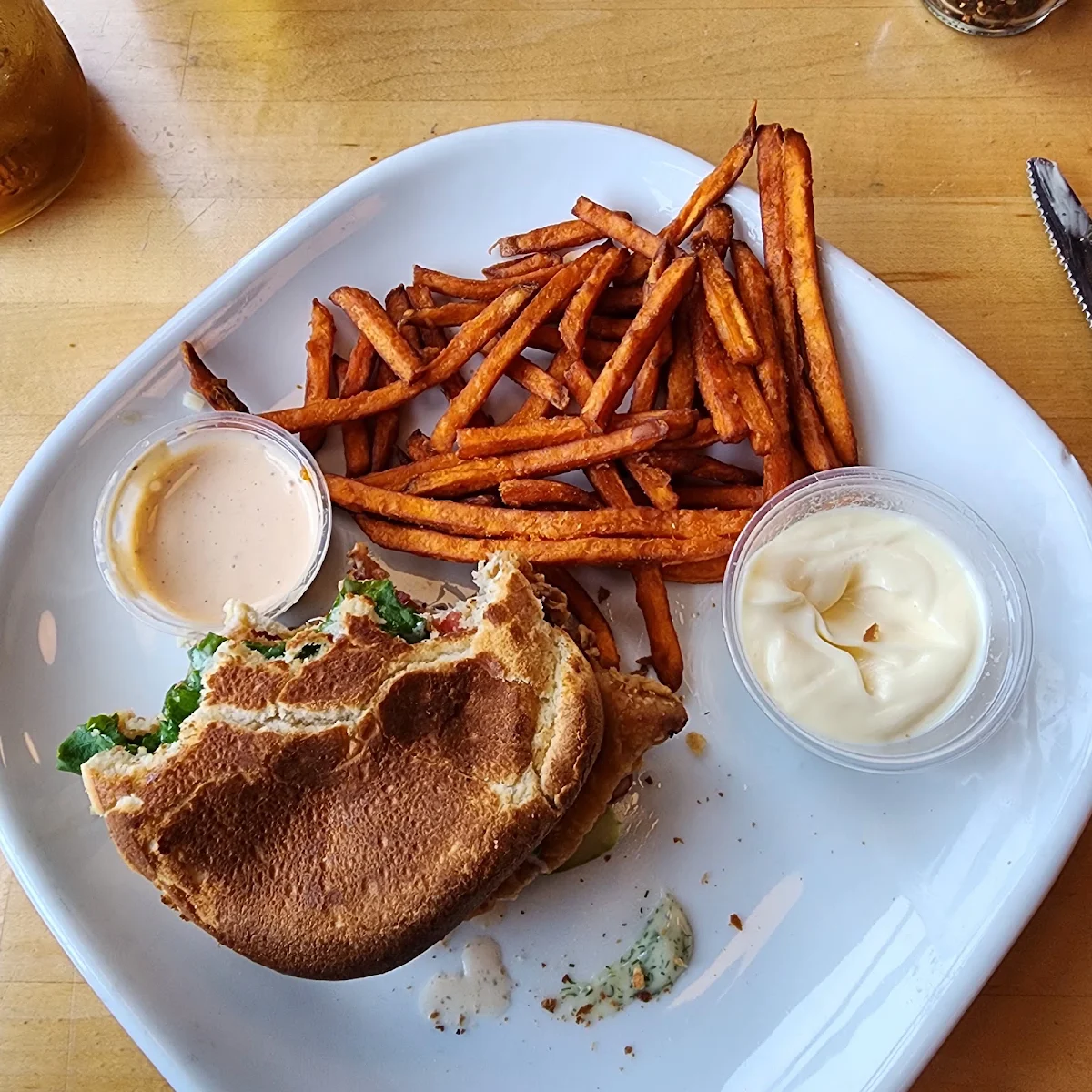 Honey Dill Crispy Chicken Sandwich with Sweet Potato Fries