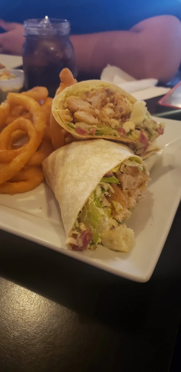 Crispy Chicken Caesar Wrap with Side Onion Rings