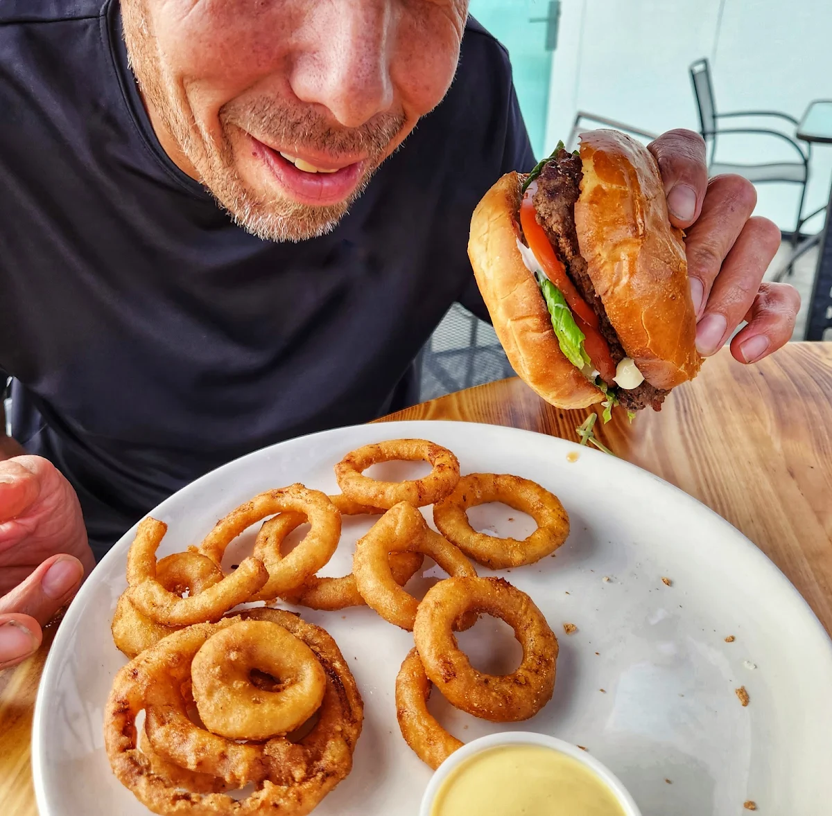 Burger and Onion Rings