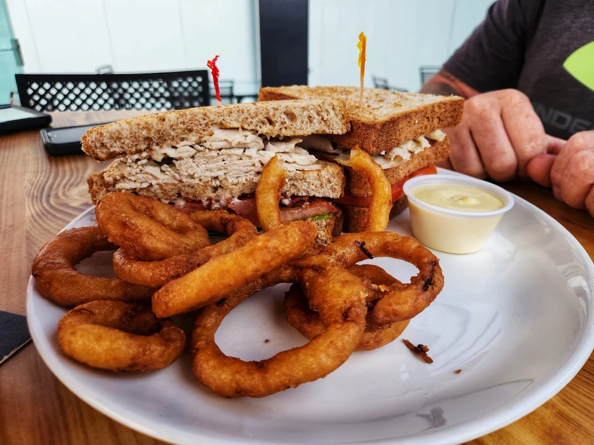 Turkey Club and Onion Rings