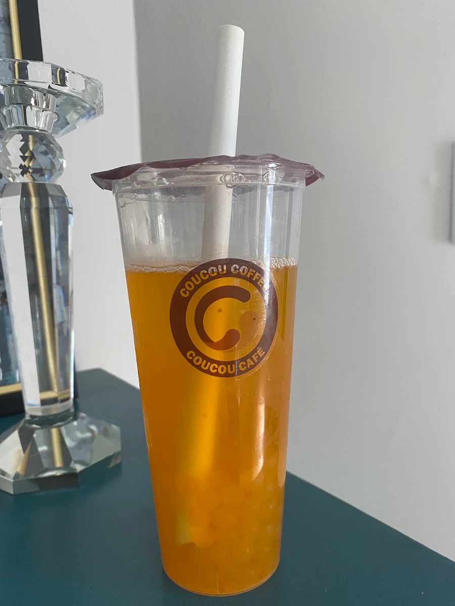 Passion Fruit Bubble Tea with Mango Popping Pearls