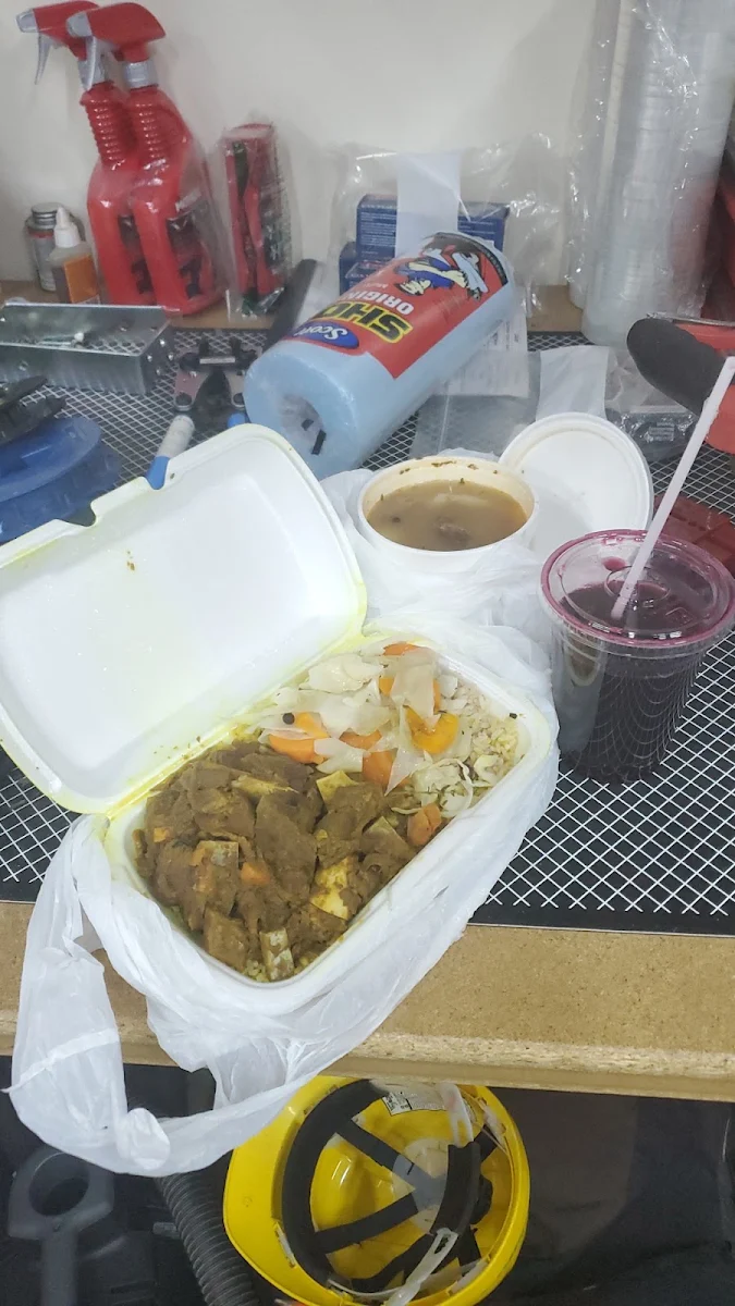 Curry Goat Beef Soup and Beetroot with Ginger Drink