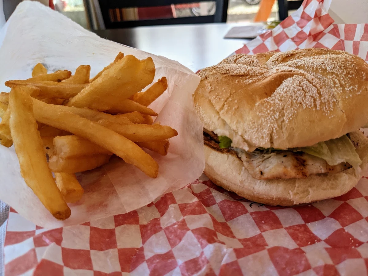 Grilled Chicken Burger and Fries
