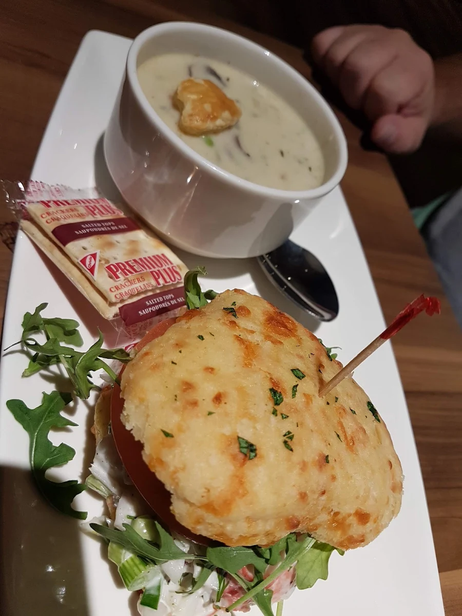 Crab and Shrimp Salad in Heart Shaped Cheese Bun and Chicken Pot Pie Soup