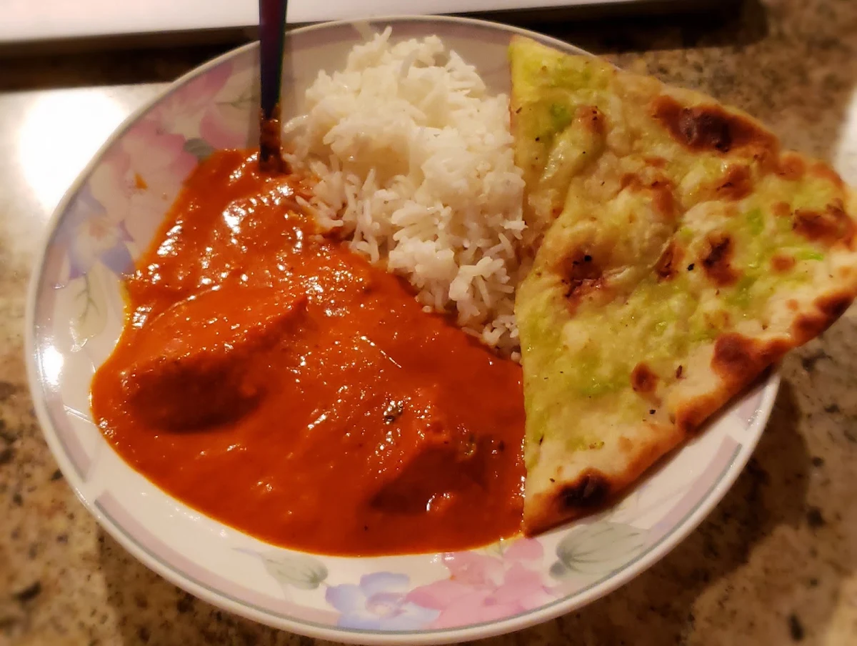 Butter Chicken Basmati Rice and Garlic Naan