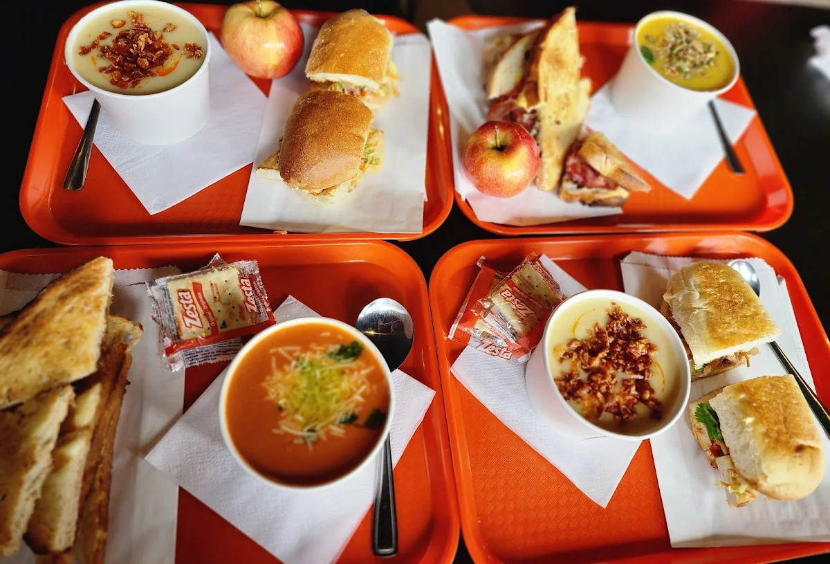 Creamy Tomato Soup French Onion Bread Roasted Garlic Potato Soup and Vietnamese Chicken Sandwich