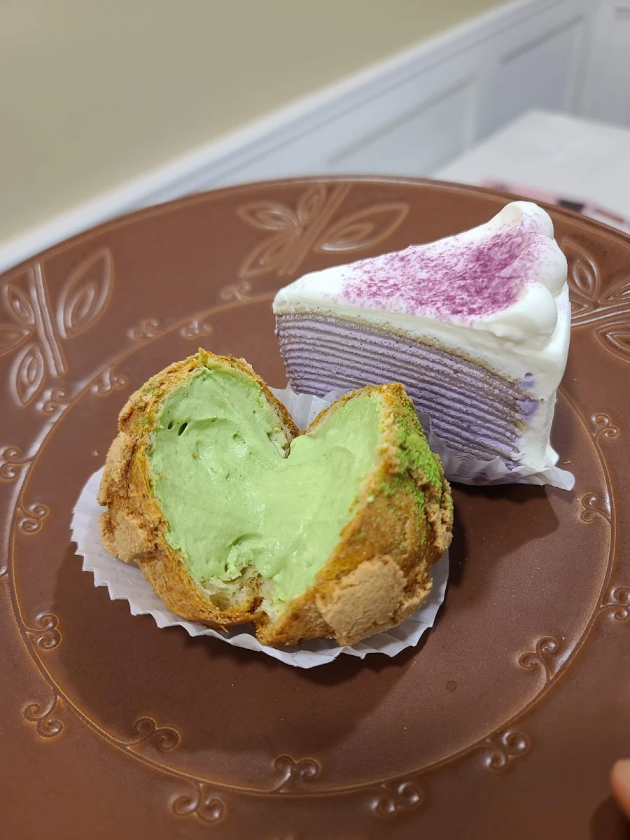 Ube Crepe Cake and Matcha Cream Puff