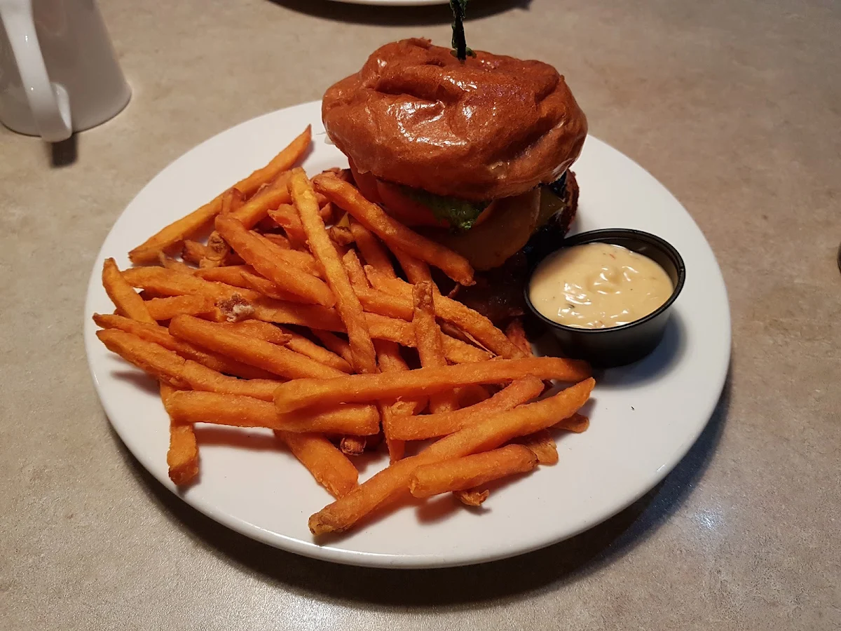 Honey BBQ Bacon Burger with Sweet Potato Fries