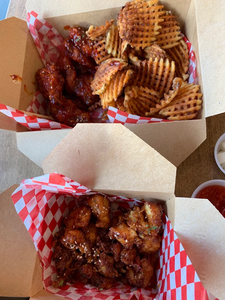 Chicken Wings and Waffle Fries