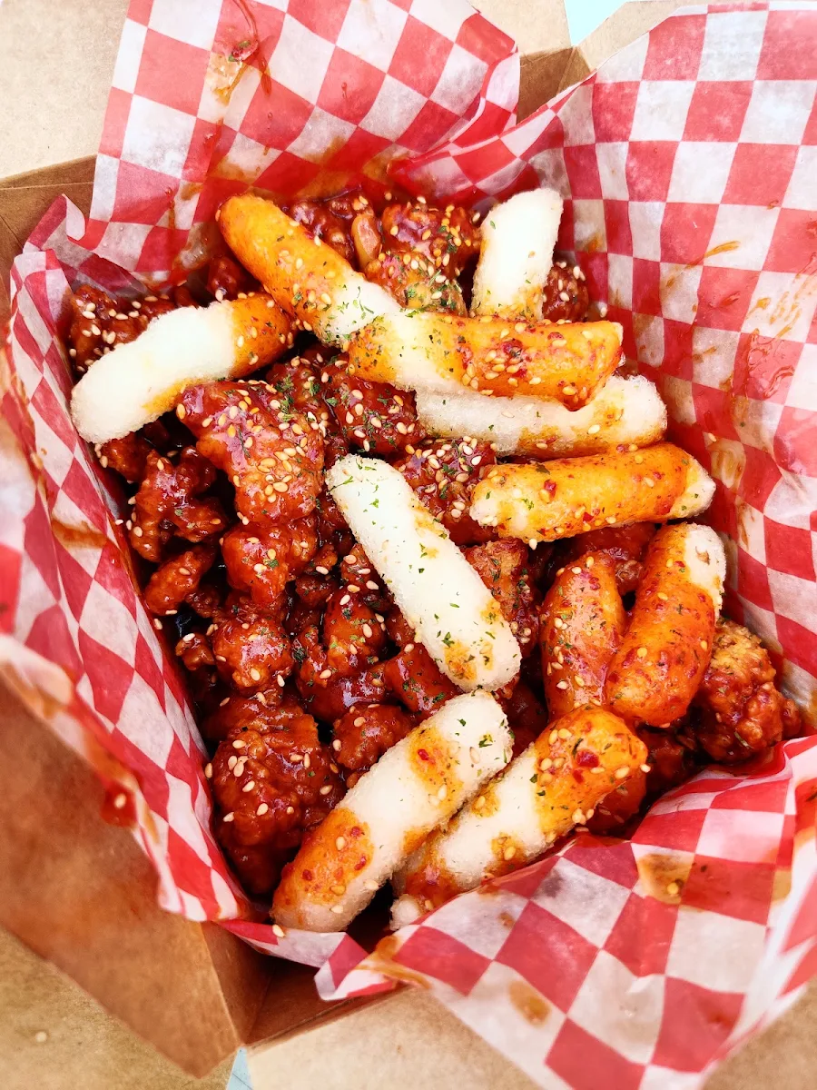 Popcorn Chicken and Crispy Fried Rice Cake