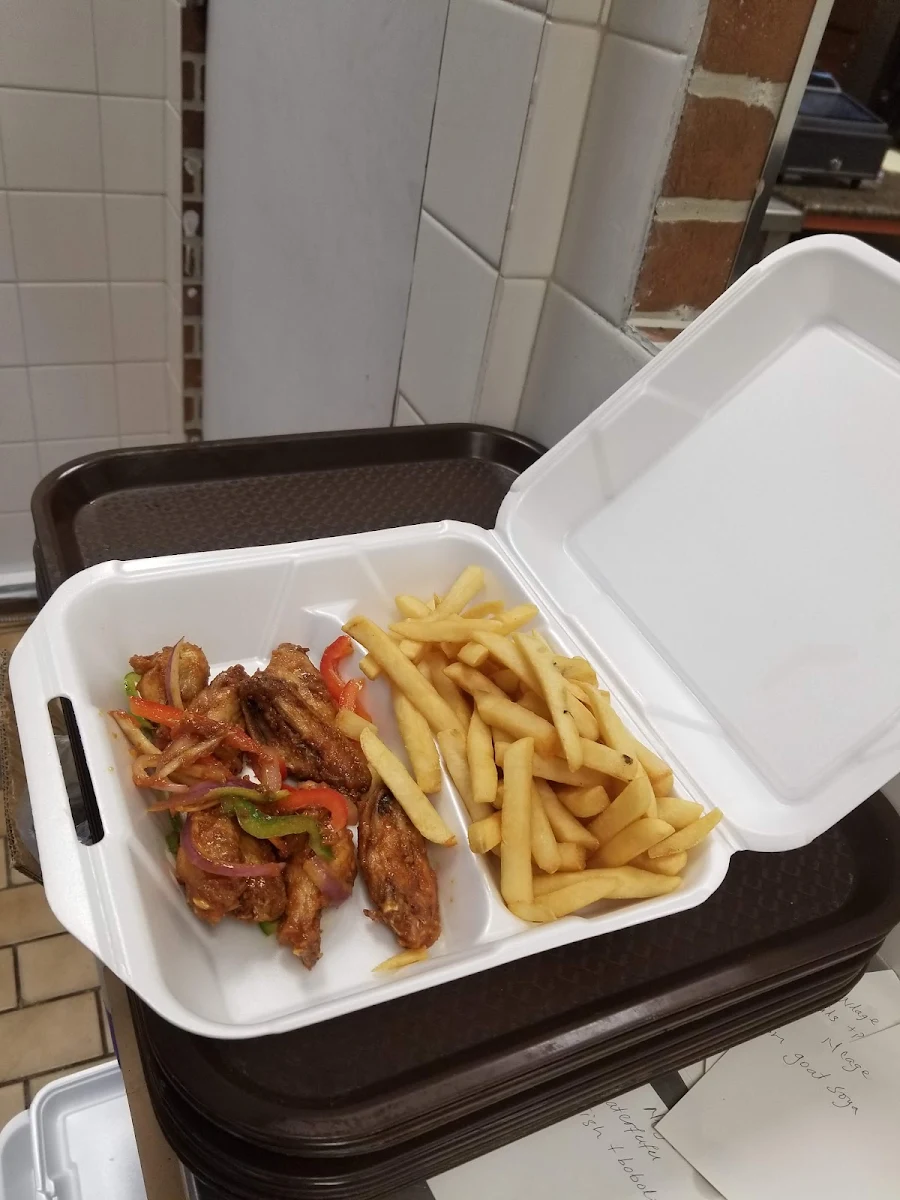 Spicy Chicken Wings and French Fries
