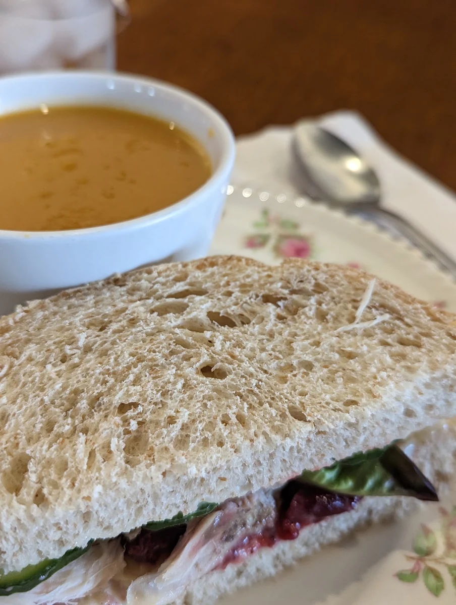 Cranberry and Turkey Sandwich and Sweet Potato Soup