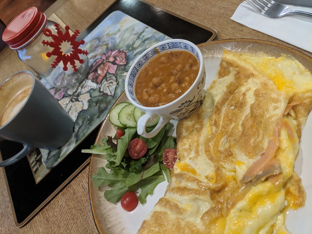Smoked Salmon Omlete with Homemade Brown Beans