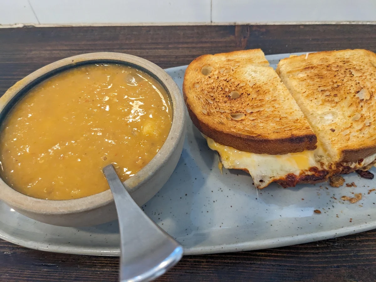 Lentil Soup and Grilled Cheese Sandwich