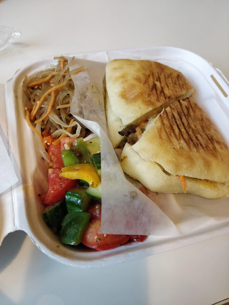 Bulgogi Panini Combo with Glass Noodles and Greek Salad