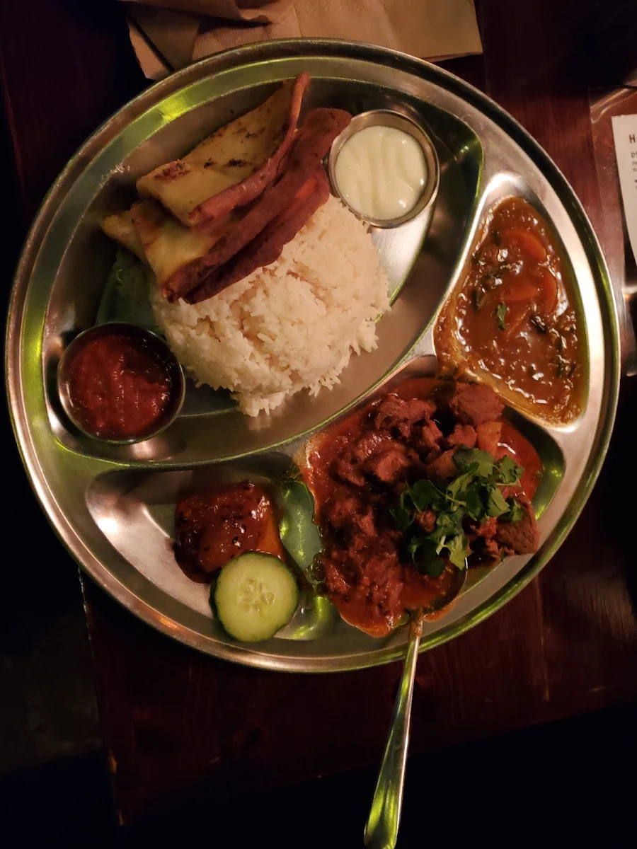 Lamb Curry Mango Sticky Rice and Garlic Naan