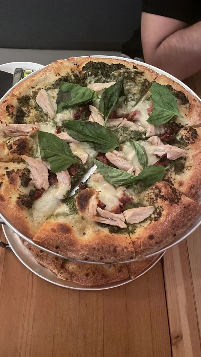Chicken Pesto Pizza with Basil and Sun Dried Tomatoes