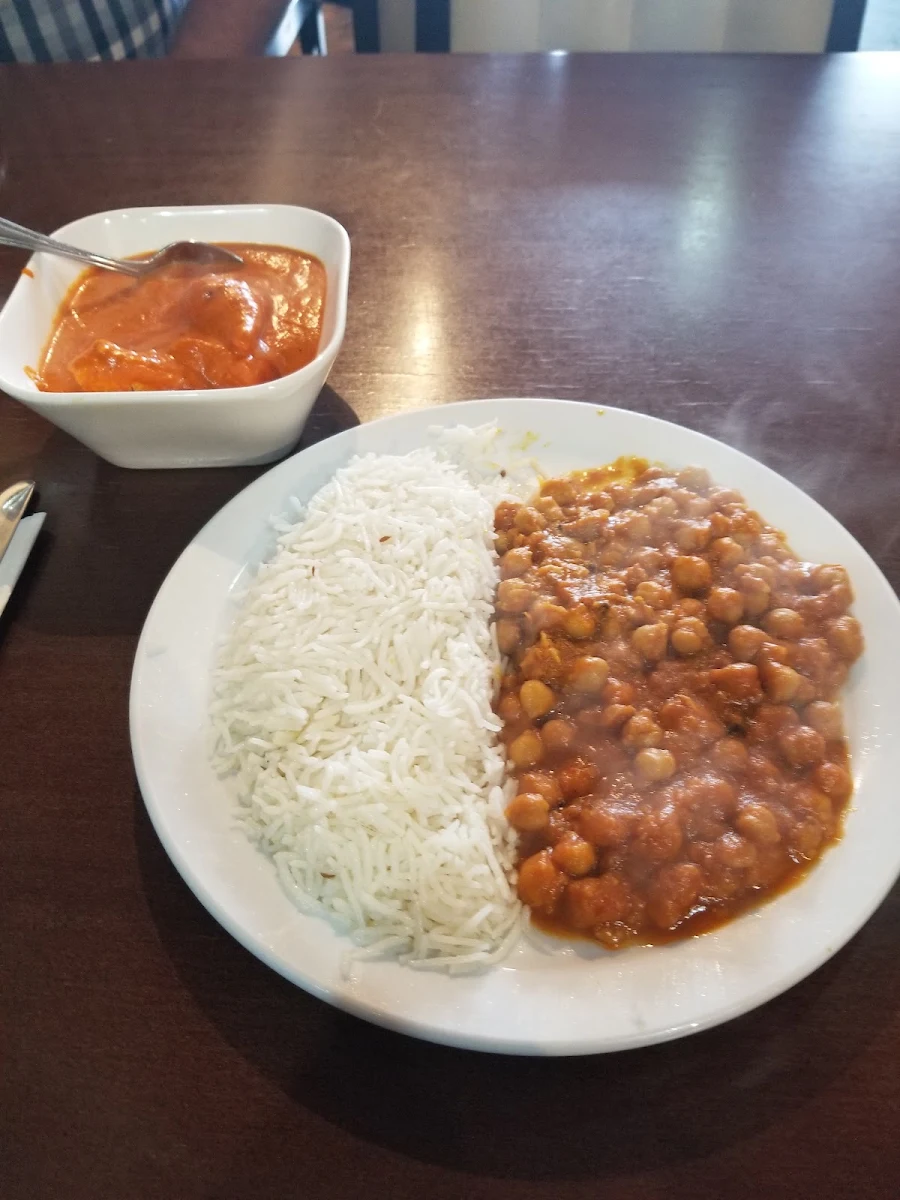 Butter Chicken with Rice and Chana Masala