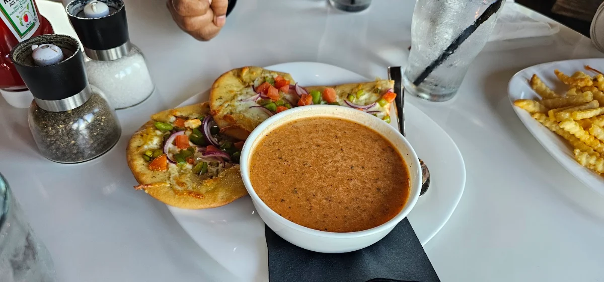 Vegetarian Flatbread with Tomato Basil Soup