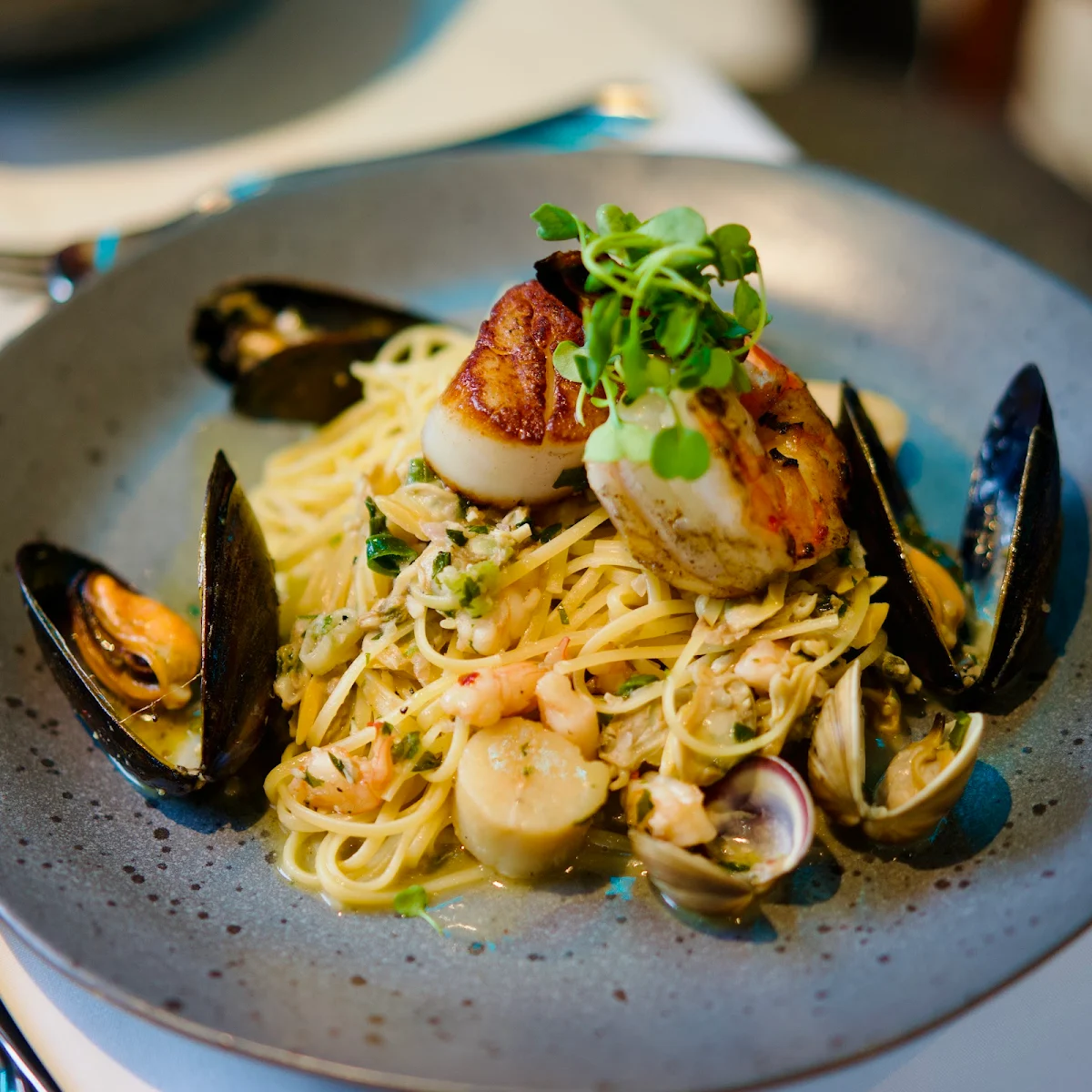 Seafood Linguini in a White Wine Sauce and Olive Oil