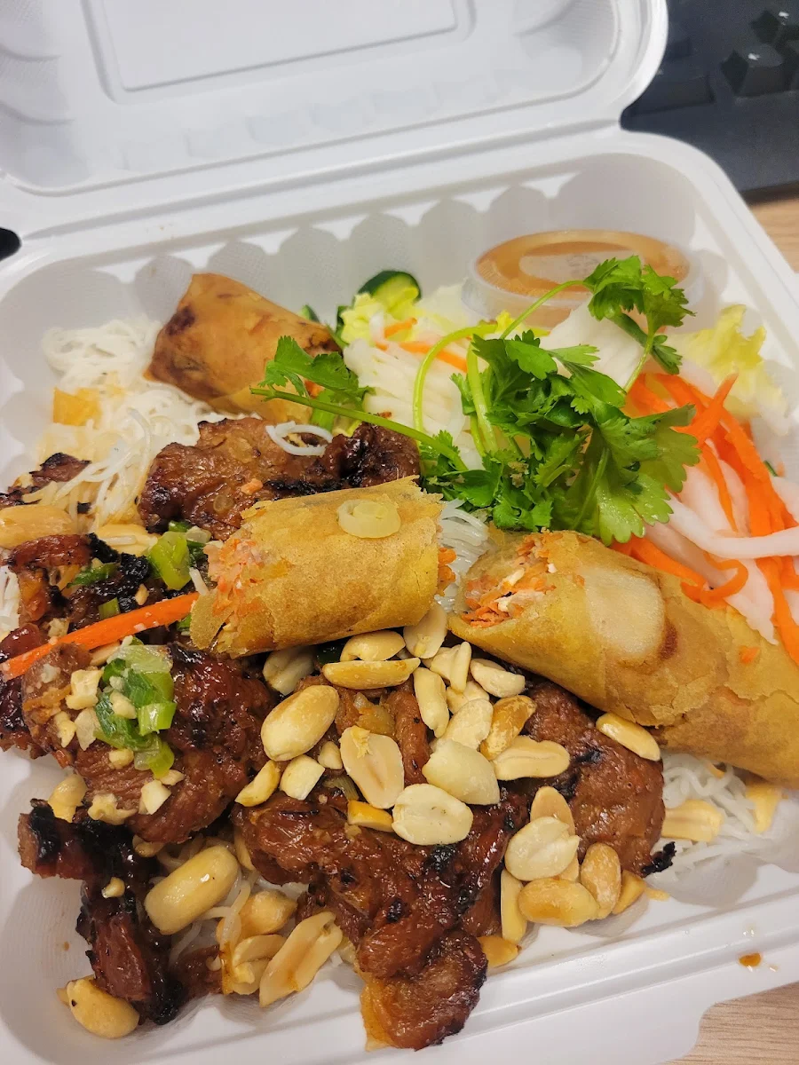 Tofu and Vegetarian Spring Rolls on Vermicelli