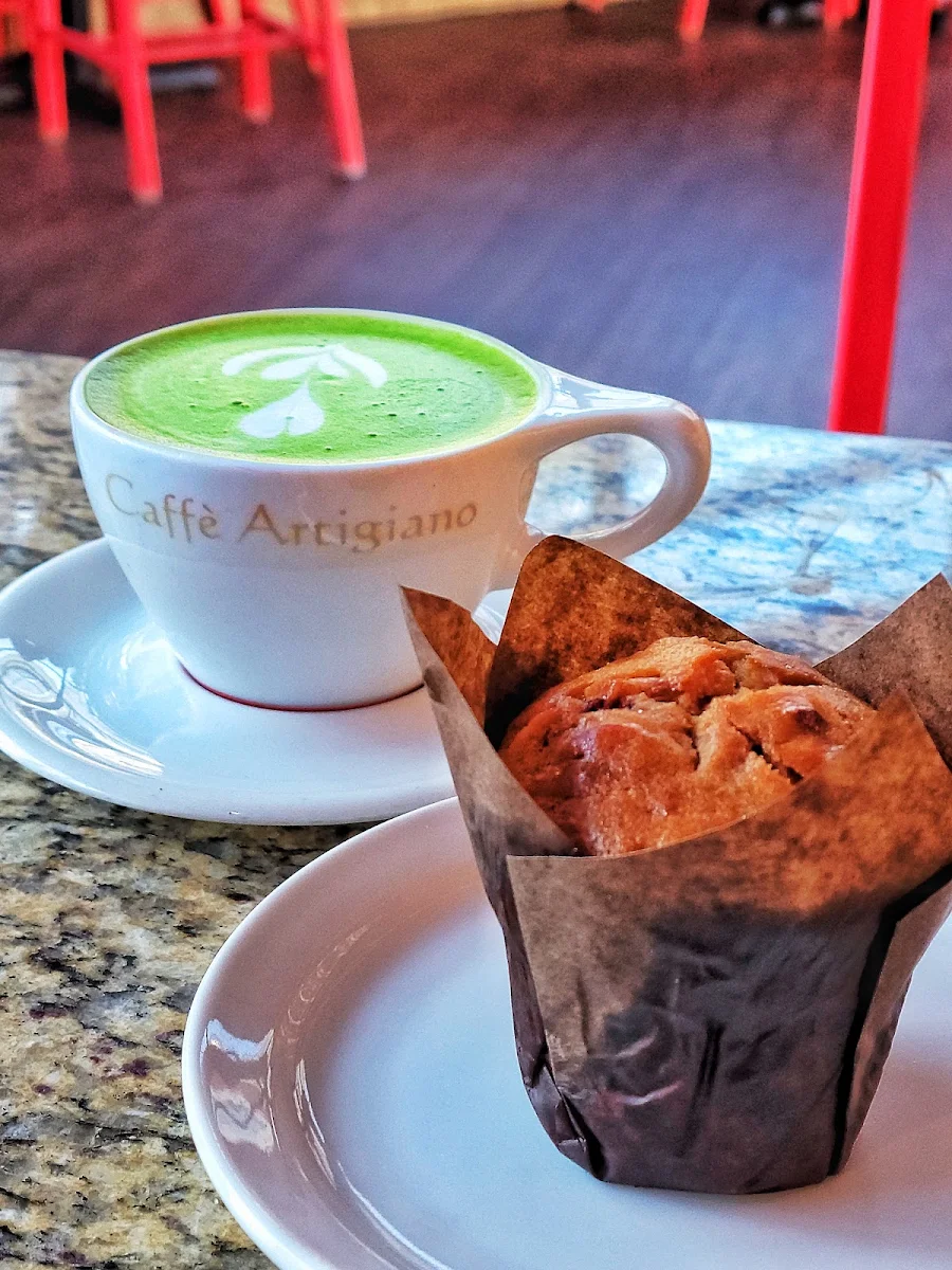 Cranberry Orange Muffin and Matcha Latte