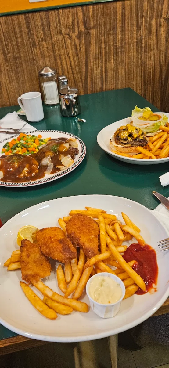 Fish & Chips Salisbury Steak Bacon Mushroom Burger