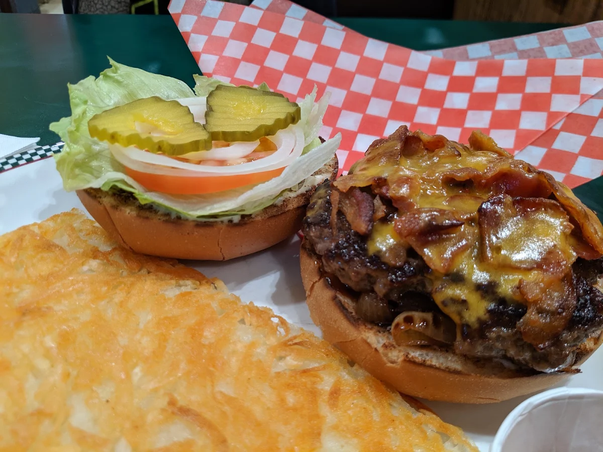 Grilled Onions Burger with Hash Browns